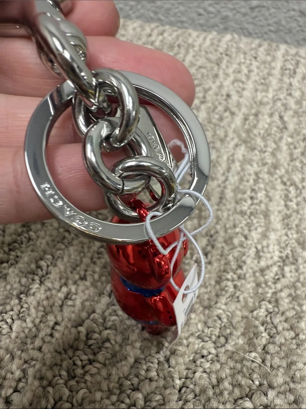 Coach X Captain Marvel Red Bear Keychain Charm with Star Detail